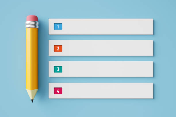 Infographic design template with pencil and empty info bars with numbers on blue background. To do list reminder or business planning concept. 3D rendering.