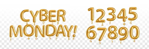 Vector illustration of Vector realistic isolated golden balloon text of Cyber Monday with numbers on the transparent background.