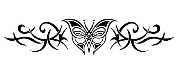 Vector illustration of Celtic butterfly pattern. Oriental tattoo for the lower back. Girl's transferable temporary tattoo