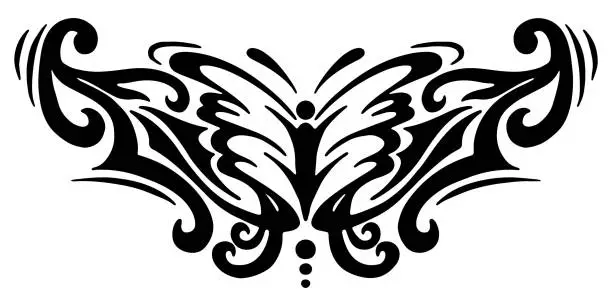 Vector illustration of Celtic butterfly pattern. Oriental tattoo for the lower back. Girl's transferable temporary tattoo