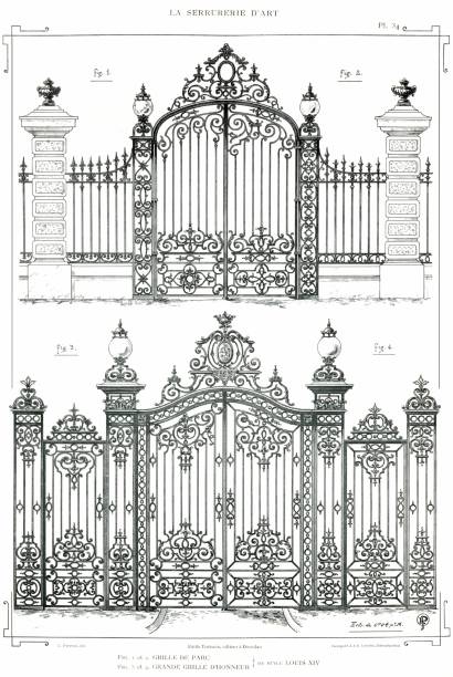 Artistic and brilliant compositions for ironwork like Grills, Glazed Doors, Balconies, 
Awnings, Winter Gardens, Bow-Windows, Bandstands, Panels etc. on Renaissance, Louis XIV, Louis XV and Louis XVI styles, from 16th to 18th century.
