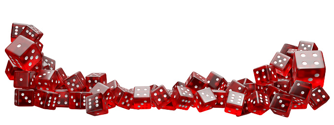 Dice red on the floor on a white background with clipping path.