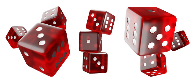 3 sets of dice on a white background have work path. Advertising signs. Product design. Product sales.