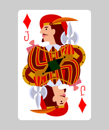 Playing card Jack of Diamonds in funny flat modern style. Original design. Vector illustration