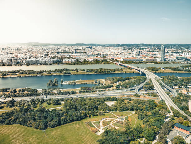 istock View from above with Brigittenauer Bridge over Danube river in Vienna, Austria 1439518733