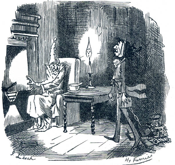 illustrations, cliparts, dessins animés et icônes de charles dickens scrooge rencontre le fantôme de jacob marley - scrooge