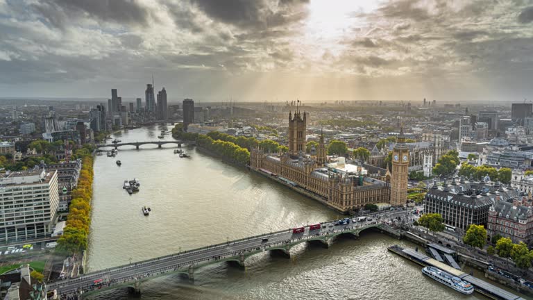 4K Footage Hyper lapse Landscape of Big Ben with House of Parliament and Westminster of London,United Kingdom,Crowded people Tourism walking and see sighting,Travel and Destination Tourist concept