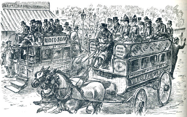 istock Busy rush hour travel omnibus taxi Victorian era 1439520524