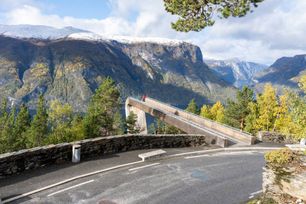 Stegastein viewpoint observation deck near Aurland in Norway. Stegastein is a scenic overlook on Sogn og Fjordane County Road 243 in Norway. Stegastein is a scenic overlook on Sogn og Fjordane County Road 243 in Norway. stegastein viewpoint stock pictures, royalty-free photos & images