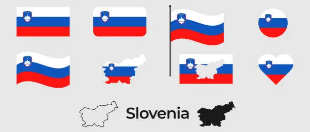Vector illustration of Flag of Slovenia. Silhouette of Slovenia. National symbol.
