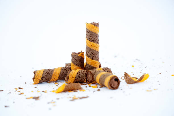 istock Round wafers sticks orange taste with chocolate stuffing isolated on white 1439526135