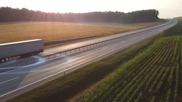Autonomous truck driving on autopilot on a highway