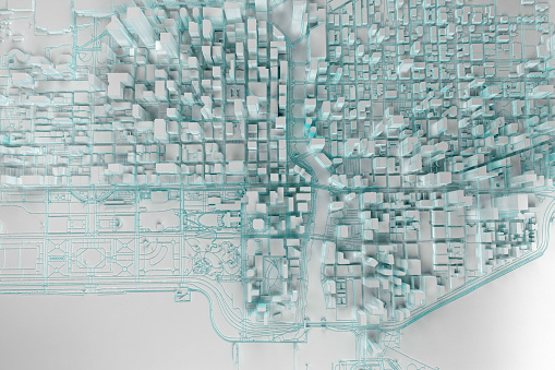 simplified map of the city of Chicago aerial view. 3d rendering