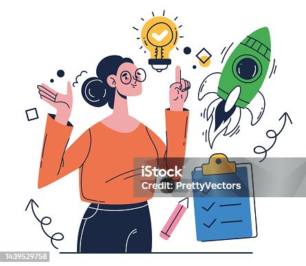 istock Stertup rocket new business website development strategy abstract concept. Vector graphic design illustration element 1439529758