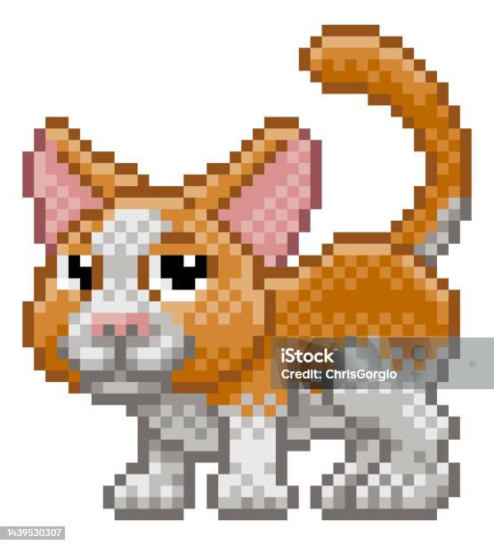 Pet Cat Pixel Art Animal Retro Video Game Cartoon Stock Illustration -  Download Image Now - Analog, Animal, Animal Themes - iStock
