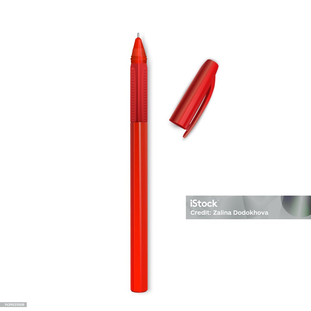 Red Pen Shadow Pen Isolated On The White Background Realistic Red Pen In Vector Format ...