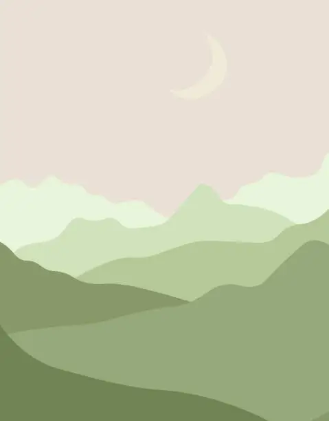 Vector illustration of Hills and moon.Vector illustration