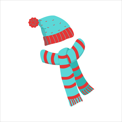 Hat and scarf set. Clothes for the cold season. Men's and women's fashion. Vector graphics, flat illustration with isolated background.