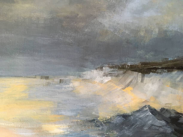 Storm A stormy sea crashing onto rocks and showing white cliffs in the distance north downs stock illustrations