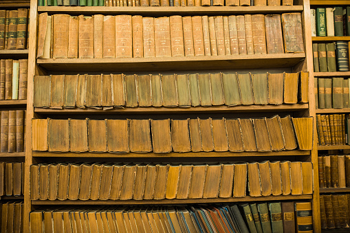 Bookshelf with old books. Library