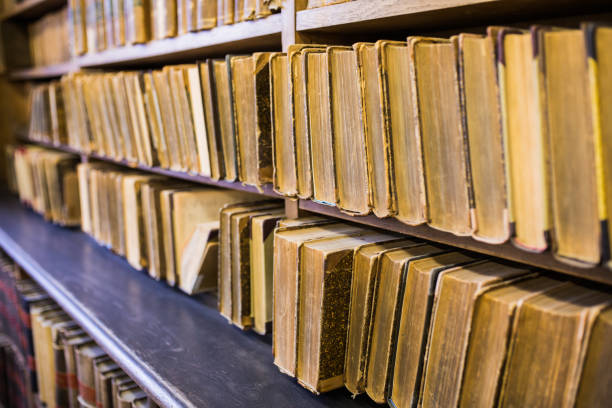 istock Bookshelf with old books. Library 1439544130