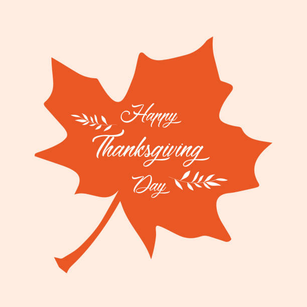 illustrazioni stock, clip art, cartoni animati e icone di tendenza di illustrazione autunnale festiva con testo happy thanksgiving day sullo sfondo della foglia d'acero. - thanksgiving maple leaf abstract autumn