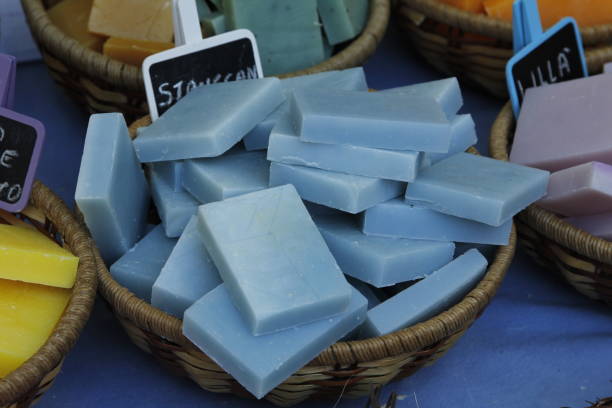 istock Basket of blue coloured soaps 1439550387