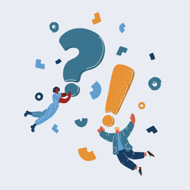 istock Vector illustration of Frequently Asked Questions Concept. Young men and women fly with question and exclamation mark. Customer support service. Problem solving 1439551677