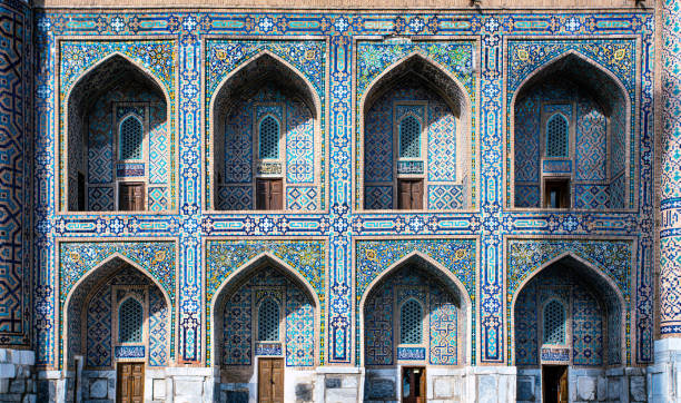 Registan Madressa Facade Exterior. Samarkand, Uzbekistan Registan Madressa Facade Exterior made of Mosaic. Samarkand, Uzbekistan samarkand stock pictures, royalty-free photos & images