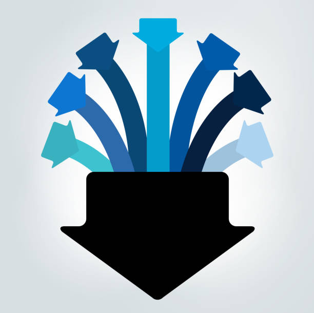 Arrows merging into one point. Infographics chart, scheme. 5 arrows merging into one point. Infographics chart, scheme. 3-arrows-converging stock illustrations