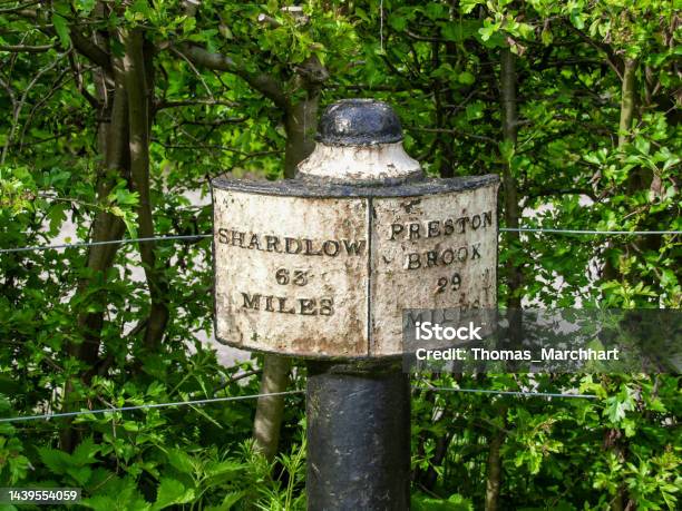 Milepost Near Stokeontrent Stock Photo - Download Image Now - Black Color, British Culture, Canal