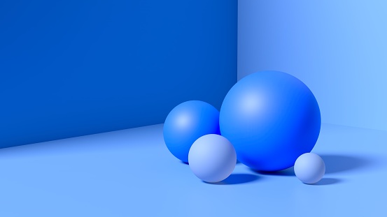 Spheres in shades of blue, abstract modern trendy background, business, technology