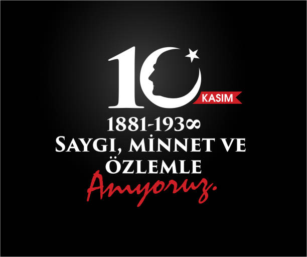 10 kasım ataturk anma gunu, saygıyla anıyoruz. 1881-1938. tłumacz: 10 listopada przypada rocznica śmierci atatürka. 1938-1881. - infinity pool stock illustrations