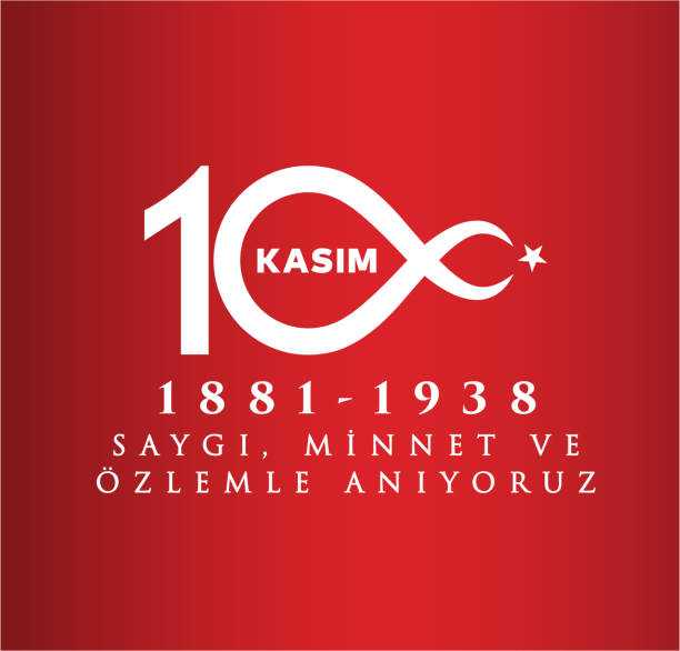 10 kasım ataturk anma gunu, saygıyla anıyoruz. 1881-1938. tłumacz: 10 listopada przypada rocznica śmierci atatürka. 1938-1881. - infinity pool stock illustrations