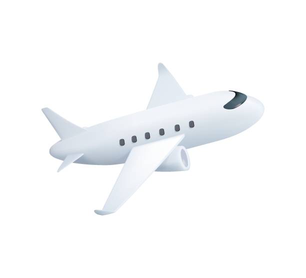 비행기 아이콘 벡터, 3d 그림, 흰색으로 격리된 픽토그램. 3d 만화 비행기 여행 개념입니다.  3d 비행기 - air vehicle airplane commercial airplane private airplane stock illustrations