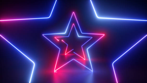 istock 3d rendering, abstract background with geometric neon stars glowing with ultraviolet light in the dark 1439559694