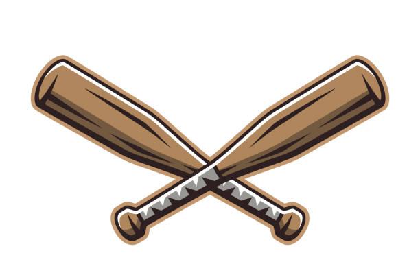 baseball-logo, gekreuzte holzschläger. sportausrüstung. sportspiele. emblem, abzeichen. - baseballschläger stock-grafiken, -clipart, -cartoons und -symbole