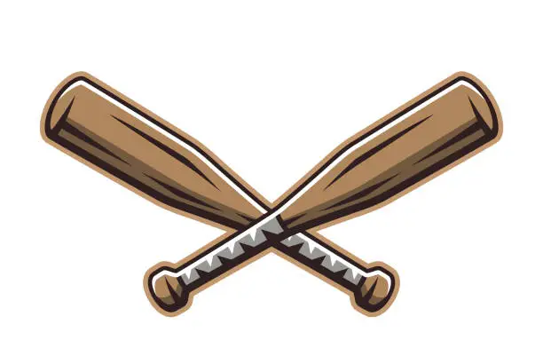 Vector illustration of Baseball logo, crossed wooden bats. Sports equipment. Sport games. Emblem, badge.