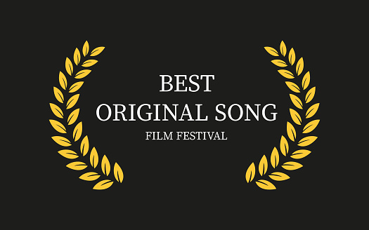 istock Laurel Wreath Branch Vector. Best Original Song. Golden Isolated on Black Background. Foliate Award for Cinema Festivals etc 1439560635