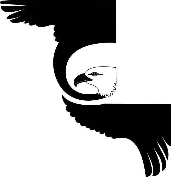 Vector illustration of Logo. Illustration of an eagle's head with wings. The illustration is in black and white. Stock vector illustration