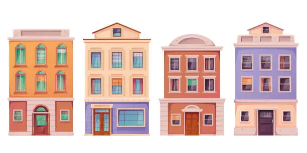 Vector illustration of City town street buildings house facade abstract design element concept illustration