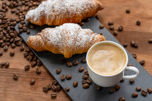 istock Hot coffee in a white coffee cup 1439570064