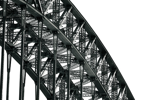 Closeup Harbour Bridge steel structure, abstract background with copy space, full frame horizontal composition