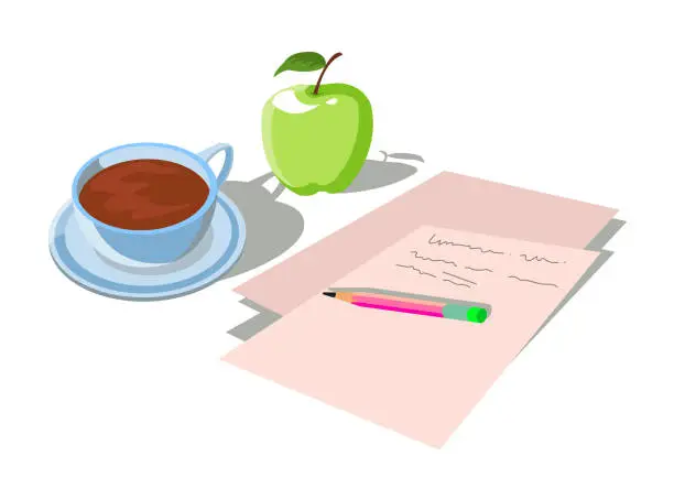 Vector illustration of coffee apple and written paper