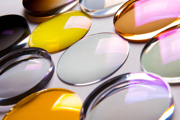 Optical Glass Lens Coating Variation Collection stock photo