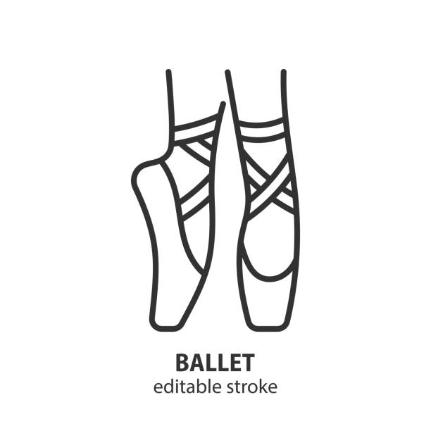 ilustraciones, imágenes clip art, dibujos animados e iconos de stock de icono de la línea de ballet. signo de zapatos de punta. símbolo vectorial de zapatos de ballet. - ballet shoe dancing ballet dancer
