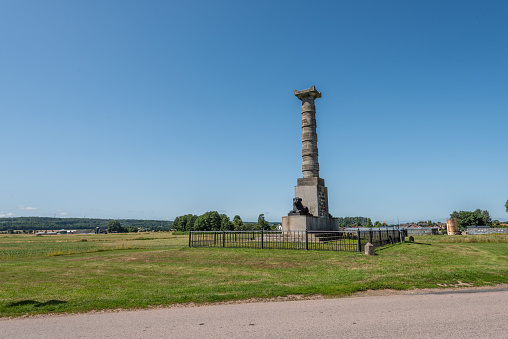 Åstorp, Sweden - July 17 2021: Monument marking the death place of crown prince Karl August at Kvidinge hed.
