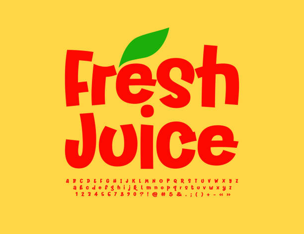illustrations, cliparts, dessins animés et icônes de logo créatif vector fresh juice. ensemble de lettres et de chiffres de l’alphabet moderne - juicy