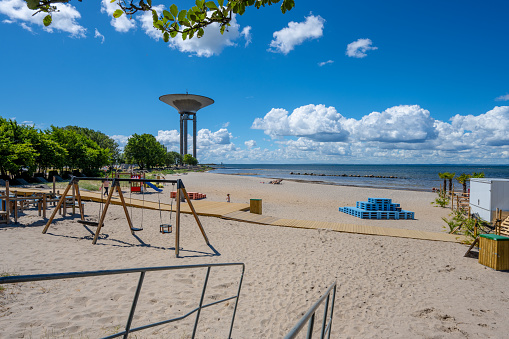 Landskrona, Sweden - July 10 2022: The beach Halvmånen in Landskrona