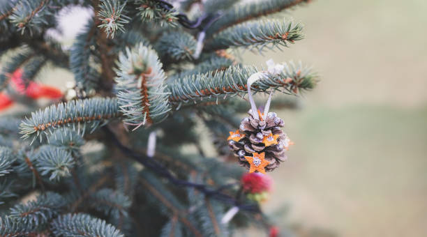 istock DIY handmade pine cone decoration on a Christmas tree 1439597088